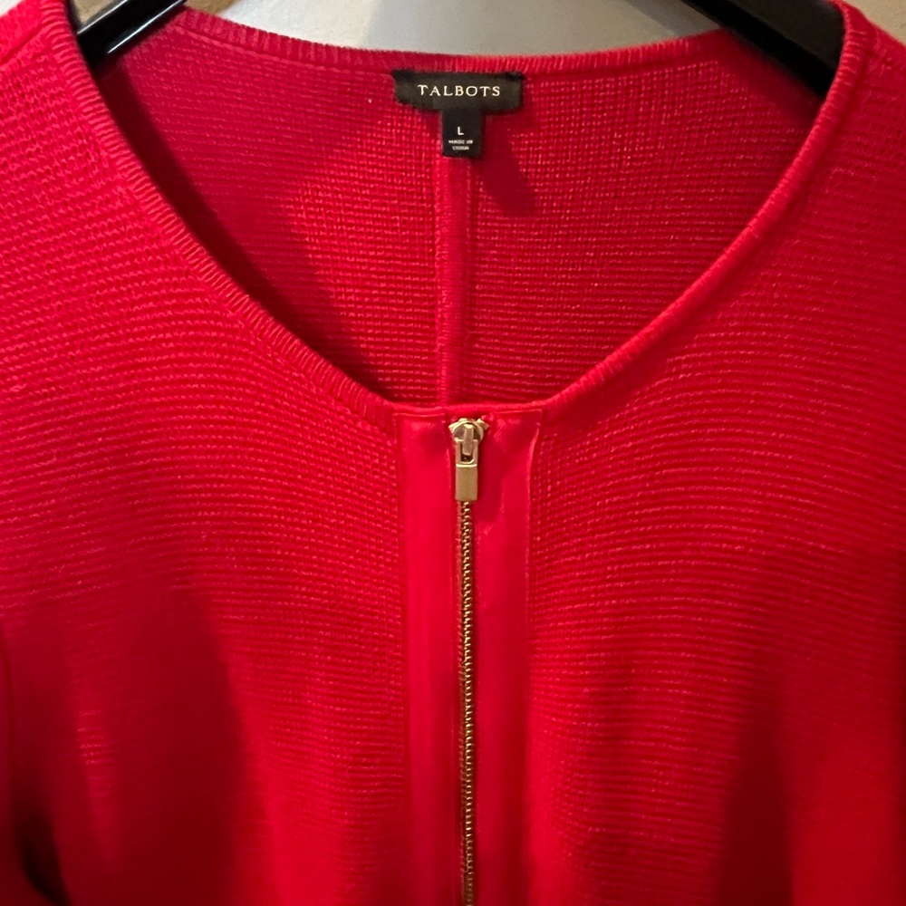 Talbots red sweater coat.